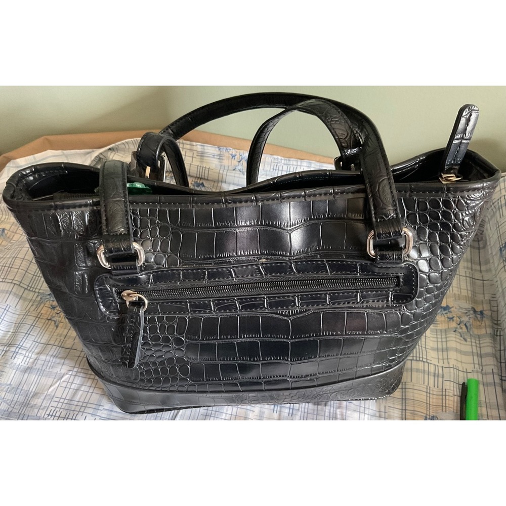 Giani Bernini Black Croc Embossed Leather Purse/Handbag Silver-tone - Picture 3 of 10